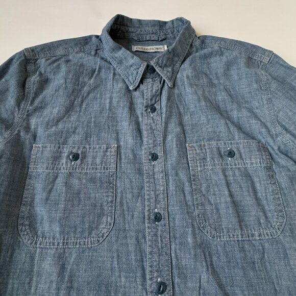Outerknown Mens M Chambray Utility Shirt Button Front Denim Blue Long Sleeve Top - Picture 4 of 9
